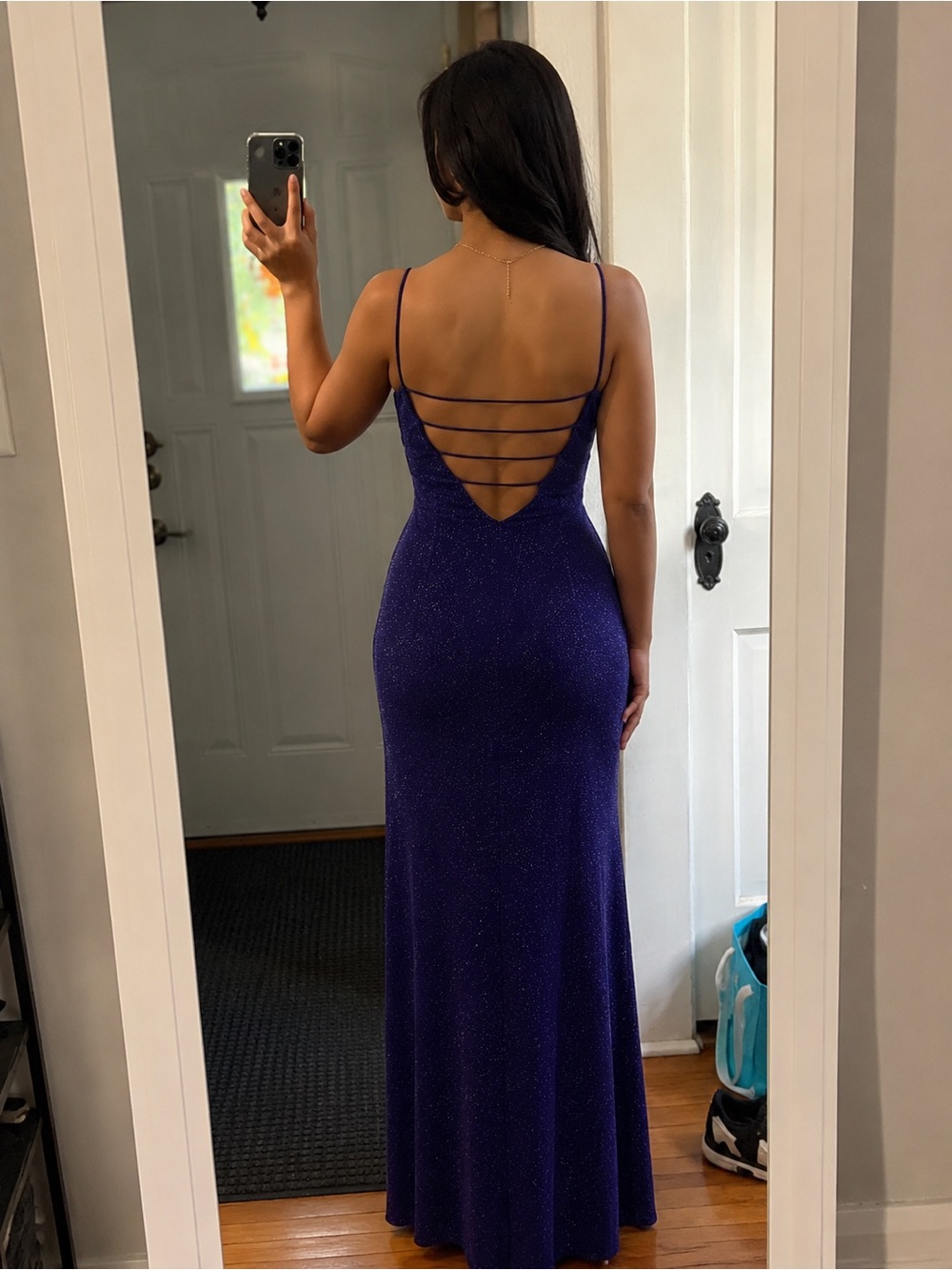 Midnight Purple Backless Strappy Evening Dress